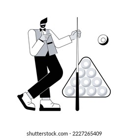 Ilustración vectorial de concepto abstracto Snooker. Programa en vivo de billar, barra de instrumentos, juego de billar, deporte recreativo, deporte profesional, alquiler de equipos, compra metáfora abstracta de mesa.