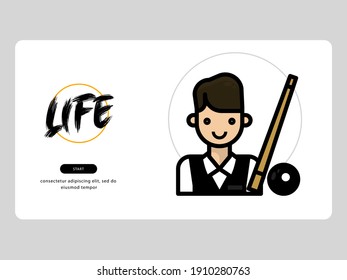 The snooker avatar on an professions-themed white background is perfect for learning materials and visual illustration on digital products