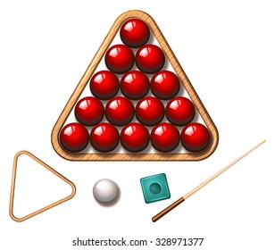 Snooker balls and stick illustration
