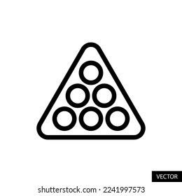Snooker, billiard ball in triangle, pool game vector icon in line style design for website, app, UI, isolated on white background. Editable stroke. EPS 10 vector illustration.