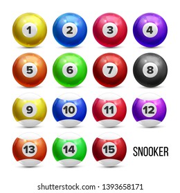 Snooker Billiard Balls With Numbers Set Vector. Colorful Glossy Collection Of Snooker Game Pool Sphere With Reflection. Gambling Equipment Of Play Entertainment Realistic 3d Illustration