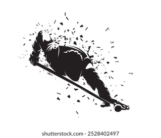 Snooker, billiard or pool player, isolated vector silhouette, ink drawing with dispersion effect