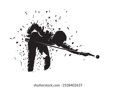 Snooker, billiard or pool player, isolated vector silhouette