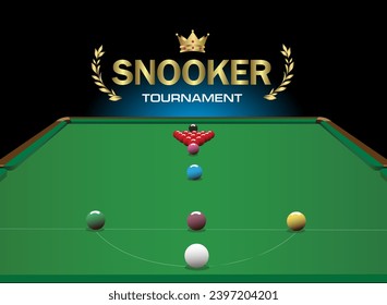 Snooker equipment design of color balls on green table. The black background consists of spotlights. Vector snooker sport game