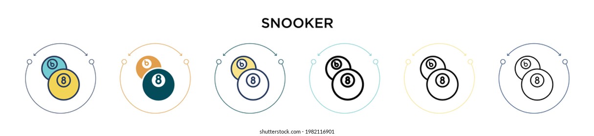 Snooker icon in filled, thin line, outline and stroke style. Vector illustration of two colored and black snooker vector icons designs can be used for mobile, ui, web