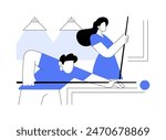 Snooker isolated cartoon vector illustrations. Happy couple playing billiard in poolroom together, hold a cue in hand, entertainment together, leisure time, snooker sport game vector cartoon.