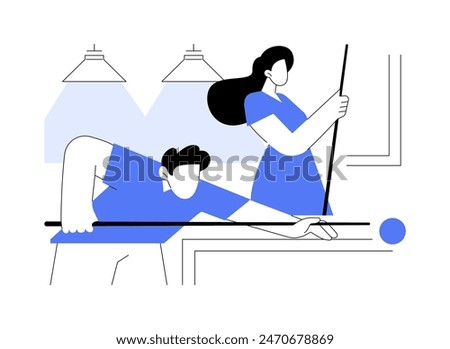 Snooker isolated cartoon vector illustrations. Happy couple playing billiard in poolroom together, hold a cue in hand, entertainment together, leisure time, snooker sport game vector cartoon.