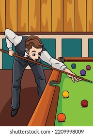 Snooker Sport Colored Cartoon Illustration