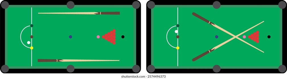 The snooker table with a cue and balls vector illustration
