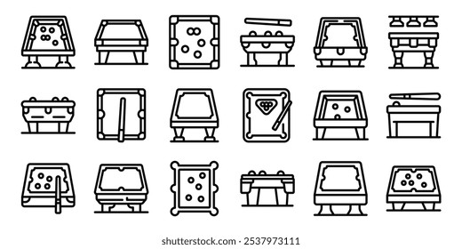 Snooker table icons set. Set of billiard tables viewed from above, sideways, and in perspective, ideal for illustrating game concepts, leisure activities, or sports venues