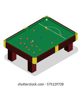 Snooker table in isometric style. 3d billiard table.  Isometric view for website. Billiard table with balls. 