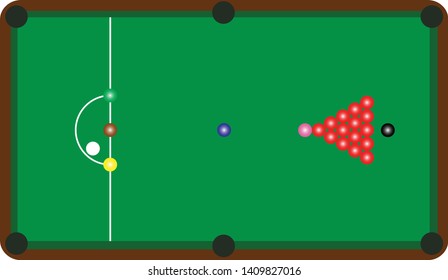 Snooker table top view, Snooker with 15 red balls