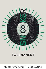 Snooker Tournament typographical vintage grunge style poster, emblem, logo design. Retro vector illustration.