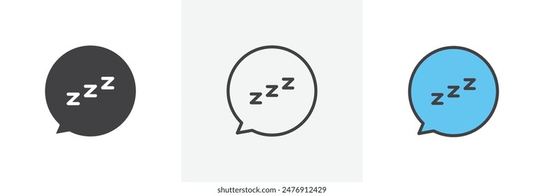 Snooze flat thin line icon collection.