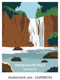 Snoqualmie Falls fondo. viajar a Washington. ilustración vectorial en estilo minimalista adecuado para afiches, postales, impresión de arte.