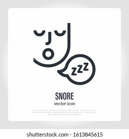 Snoring: man sleeps with open mouth. Thin line icon. Vector illustration.