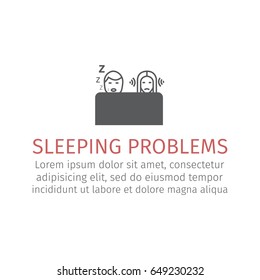 Snoring man. Woman can not sleep. Vector illustration