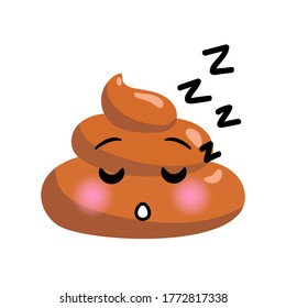 Snoring shit or turd emoji vector icon with sleepy face and ZZZZ text, isolated illustration in flat cartoon and doodle style.