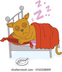 Arañando al gato dormido en la cama