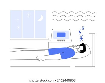 Snoring treatment abstract concept vector illustration. Man uses snoring remedies, medical sleep disorder treatment, obstructive sleep apnea, continuous positive airway pressure abstract metaphor.