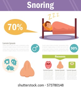 Snoring. Vector art on a white background. Cartoon. Isolated. Flat. Illustration for websites, brochures, magazines. Medicine. Infographics