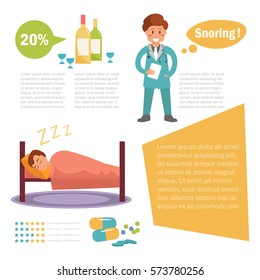 Snoring. Vector art on a white background. Cartoon. Isolated. Flat. Illustration for websites, brochures, magazines. Medicine. Infographics