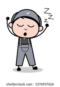 Snoring While Sleeping - Retro Repairman Cartoon Worker Vector Illustration