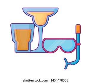 snorkel with cocktail and juice glass