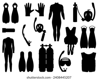 Snorkel diving gear set silhouette vector art white background