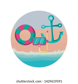 snorkel with float and anchor in beach