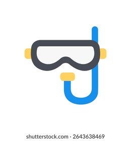 Snorkel goggles with a breathing tube, rendered in flat marine style. Suitable for diving centers, ocean sport icons, or summer holiday kits.