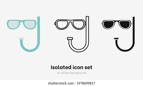 Snorkel icon set. Snorkel vector for deep scuba diving in sea and ocean. Glasses for swimming and relax on the beach. Underwater diving mask set