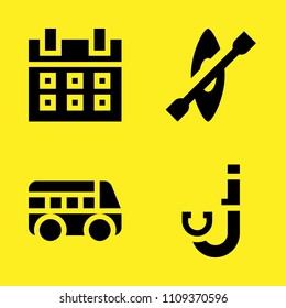 snorkel, kayak, bus and calendar vector icon set. Sample icons set for web and graphic design