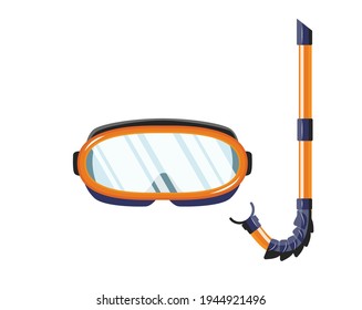 Snorkel mask for diving and swimming. Illustration of scuba diving, swimming masks with snorkel. Realistic diver equipment for summer holidays