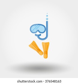 Snorkel, mask and flippers for diving. Icon for web and mobile application. Vector illustration on a white background. Flat design style.