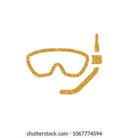 Snorkel mask icon in gold glitter texture. Sparkle luxury style vector illustration.