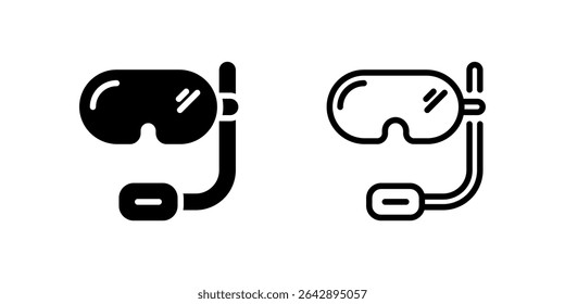 Snorkel Mask Icon Set. A black icon of a snorkel mask, representing diving gear.