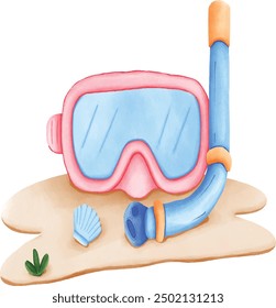 snorkel and mask on the beach