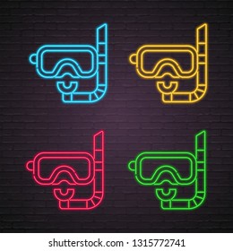 Snorkel Silhouette Different Color Version Neon Light Glowing Illustration Vector with Dark Background