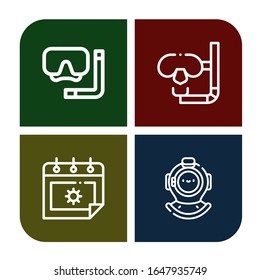 snorkel simple icons set. Contains such icons as Diving mask, Dive, Summer, Diving helmet, can be used for web, mobile and logo