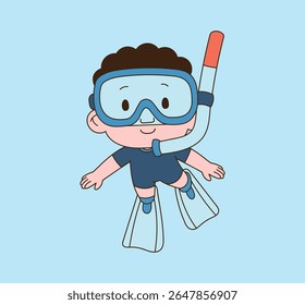 um snorkeler em um wetsuit. ilustração de linha mínima.