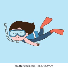 a snorkeler in a wetsuit. minimal line illustration.
