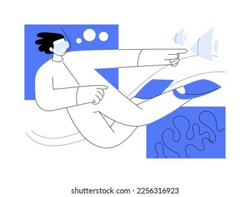 Snorkeling abstract concept vector illustration. Coral reef, underwater mask, summer vacation, scuba diving equipment, sea water, active tourism, exotic travel, lagoon abstract metaphor.