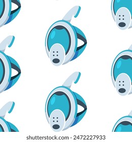 Snorkeling diving mask vector cartoon seamless pattern background.