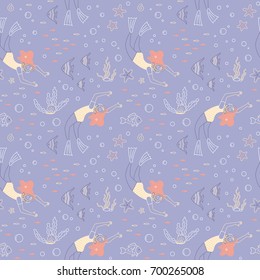 Snorkeling diving seamless pattern.