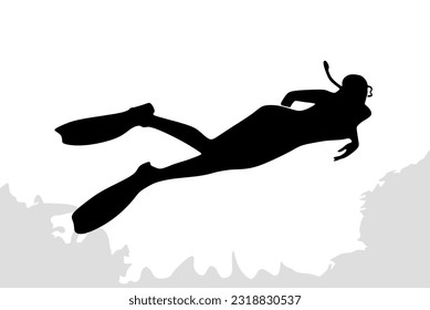 Snorkeling diving silhouette vector illustration