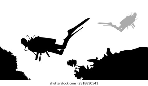 Snorkeling diving silhouette vector illustration