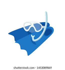 Snorkeling equipment flat vector illustration. Flippers and diving mask isolated on white background. Diver equipment, scuba diving attribute. Summertime, sea resort recreation, underwater swimming