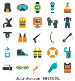 Snorkeling equipment icon set. Flat set of snorkeling equipment vector icons for web design
