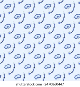 Snorkeling equipment seamless pattern. Underwater swimming repeat cover. Vector flat line art illustration.